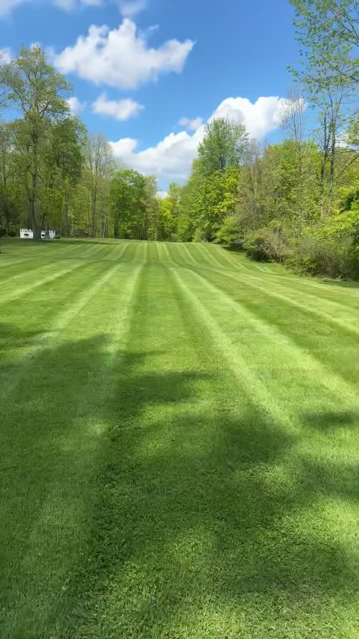 An on-site video of crisp lawn stripes, open green space and mature trees.